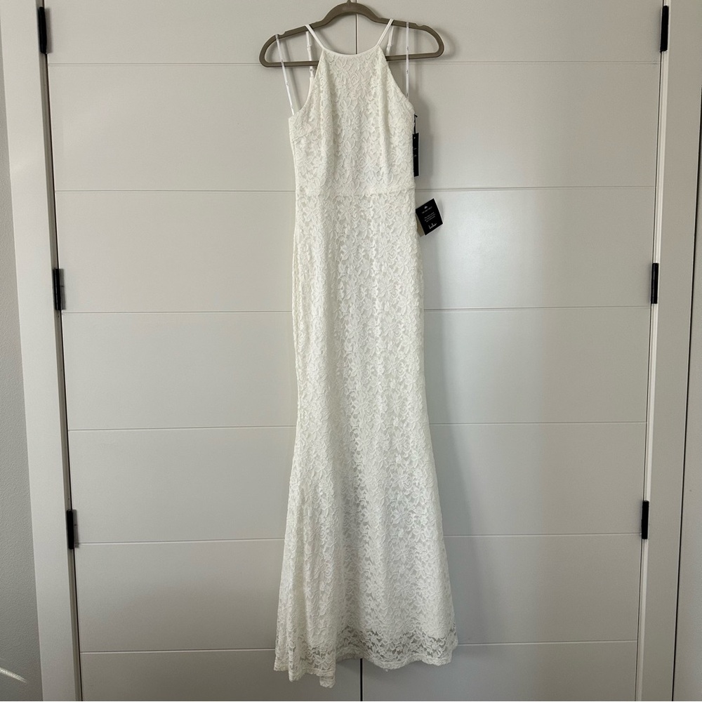 Lulus open back flora lace maxi mermaid dress